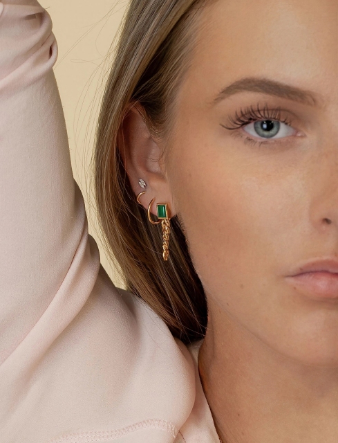 Emerald Stone Earrings, Gold Green Onyx Pendant Earrings, Rose Dangle Earrings American Jewellery