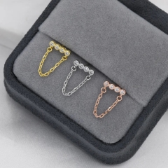 CZ Horizontal Bar Chained Stud Earrings in Sterling Silver, Silver, Gold or Rose Gold, Dangle Chain Earrings, Single Piercing