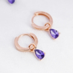Sterling Silver Amethyst Purple CZ Droplet Hoop Earrings, Silver, Gold or Rose Gold, Pear Cut Drop Earrings, Interchangeable Charms