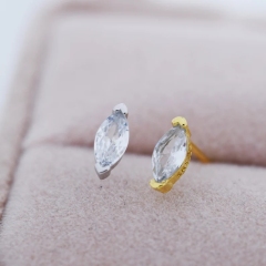 Sterling Silver Emerad Green Marquise Stud Earrings, Simulated Emerald Crystal, Minimalist Geometric Design, Birthstone