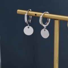 Sterling Silver Round Disk Drop Earrings, Silver or Gold,Huggie Hoop Earrings with Dangling Coins, Coin Earrings,Hoop Earrings,Disk Charm
