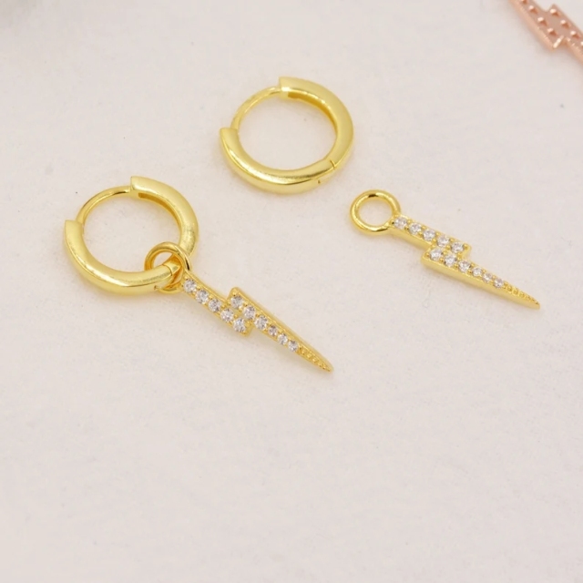 Lightenning Bolt Charm Huggie Hoop Earrings in Sterling Silver with Detachable Charms, Silver, Gold or Rose Gold Lightening Earrings