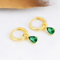 Sterling Silver Emerald Green CZ Droplet Hoop Earrings, Silver, Gold or Rose Gold, Pear Cut Drop Earrings, Interchangeable Charms