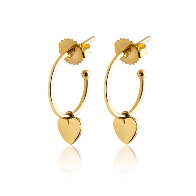 Mini Hoops Heart Earrings - Earrings Gold, 925 Sterling Silver Wholesale