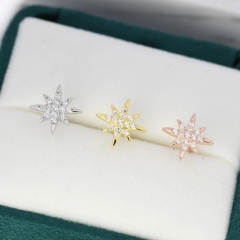 Starburst Stud Earrings in Sterling Silver with Sparkly CZ Crystals, North Star Earrings, Silver Gold and Rose Gold, Celestial Jewellery