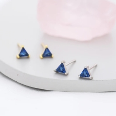 Sapphire Blue CZ triangle Stud Earrings in Sterling Silver, Silver or Gold, Dainty Earrings, Stacking Earrings, CZ Crystal Stud