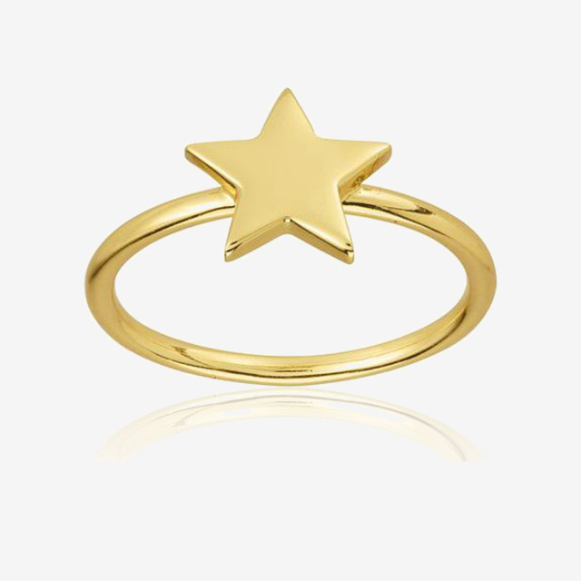 14K Yellow Gold Star Ring Small Dainty Stacking Knuckle Ring Fantasy Star Jewelry 925 Sterling Silver