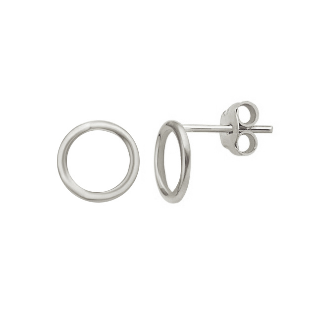 Simple Design Sterling Silver Round Circle Stud Earrings Women Jewelry