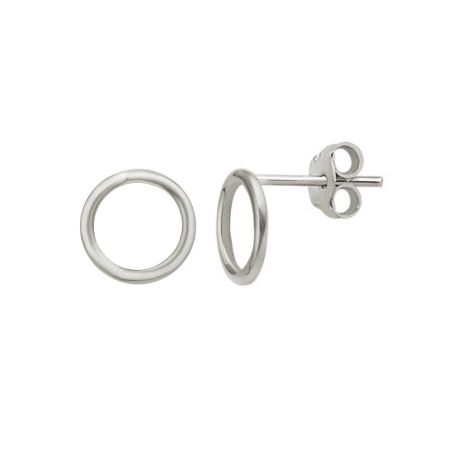 Simple Design Sterling Silver Round Circle Stud Earrings Women Jewelry