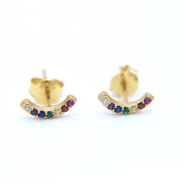 Tiny Curved Bar Stud Earrings with Cubic Zirconia for Girls
