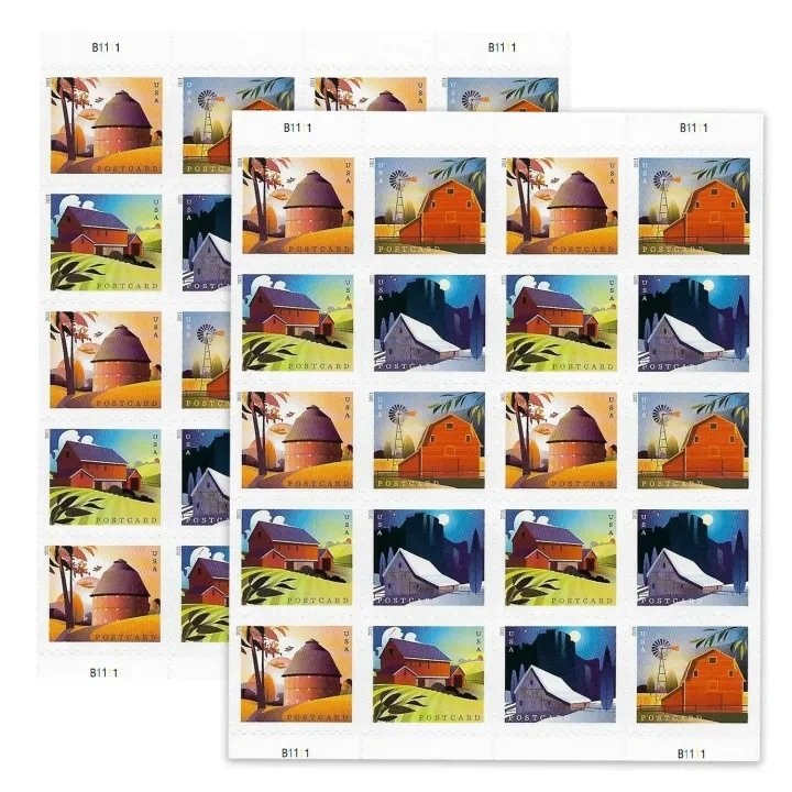 (2021) USPS Barns Postcard Forever Postage Stamps