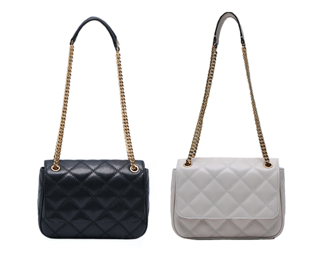 Classic Quilted Flap Shoulder Bag Top Grain Leather Gold Chain Timeless Silhouette Custom Color