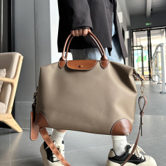 Spacious Capacity Classic Duffle Crossbody Bag Chic Color Block PU Leather Nylon Durable Versatile