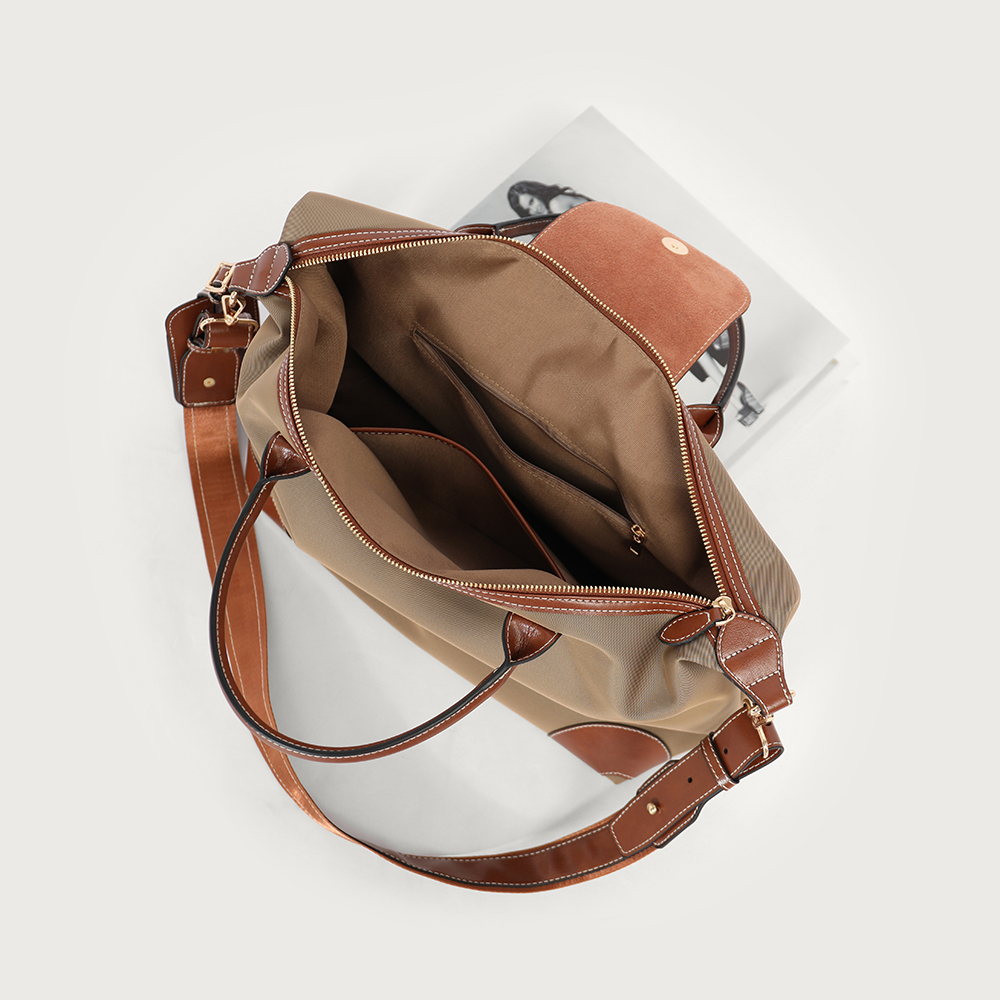 Spacious Capacity Classic Duffle Crossbody Bag Chic Color Block PU Leather Nylon Durable Versatile
