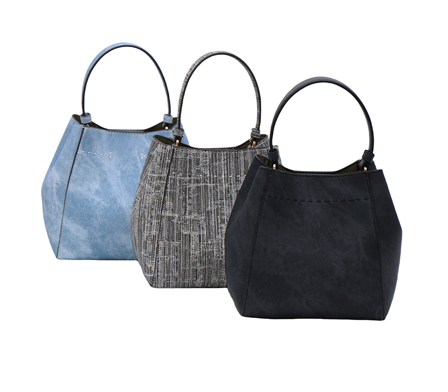 Custom Fashion Large Capacity Bucket Handbag Vintage Denim Technical Leather Crossbody Shoulder Handbag for Women