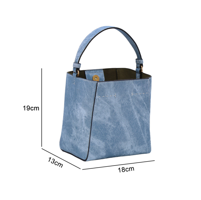 Custom Fashion Large Capacity Bucket Handbag Vintage Denim Technical Leather Crossbody Shoulder Handbag for Women
