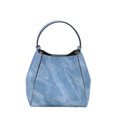 Custom Fashion Large Capacity Bucket Handbag Vintage Denim Technical Leather Crossbody Shoulder Handbag for Women