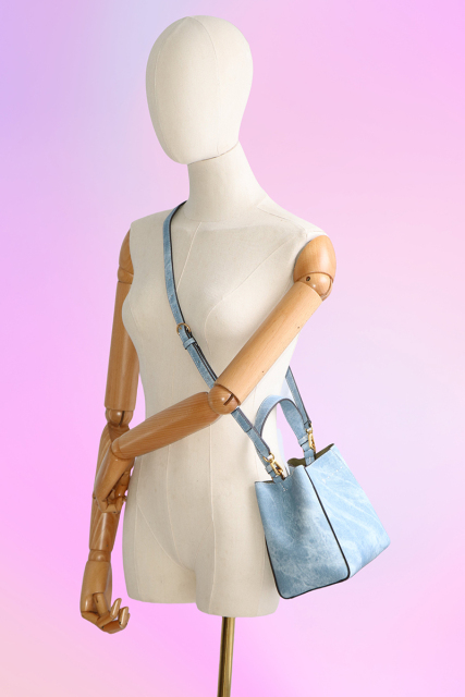 Custom Fashion Large Capacity Bucket Handbag Vintage Denim Technical Leather Crossbody Shoulder Handbag for Women