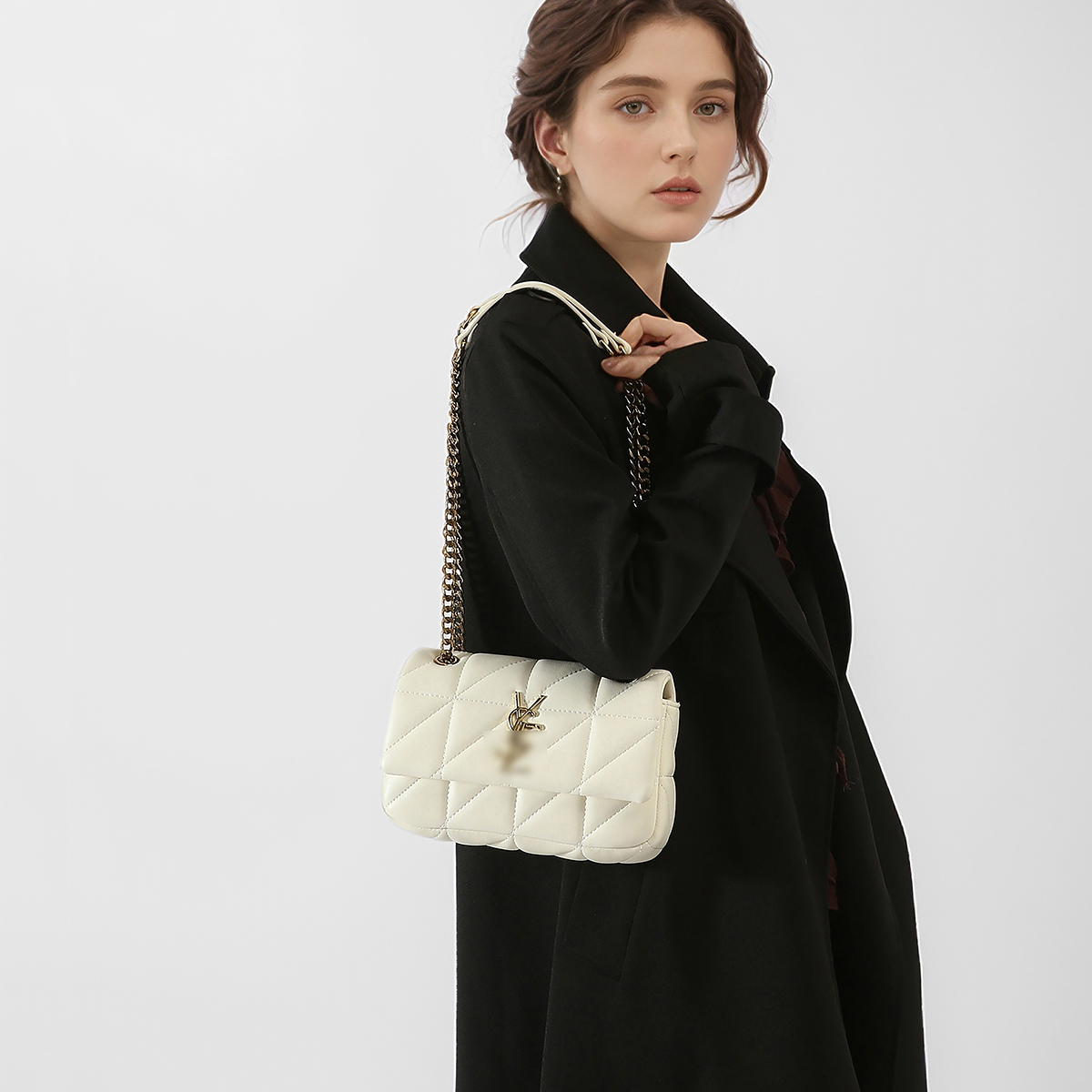 YSL Branded Bag Vegan Genuine Leather Quilted Chain Strap Bag Elegance in Black & White for Women Shopping Travel