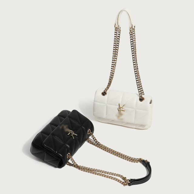YSL Branded Bag Vegan Genuine Leather Quilted Chain Strap Bag Elegance in Black & White for Women Shopping Travel