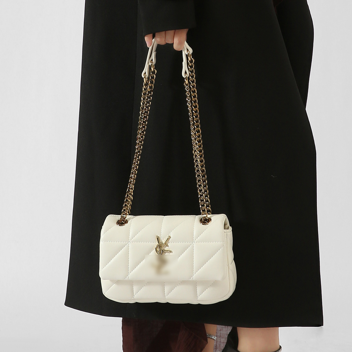YSL Branded Bag Vegan Genuine Leather Quilted Chain Strap Bag Elegance in Black & White for Women Shopping Travel