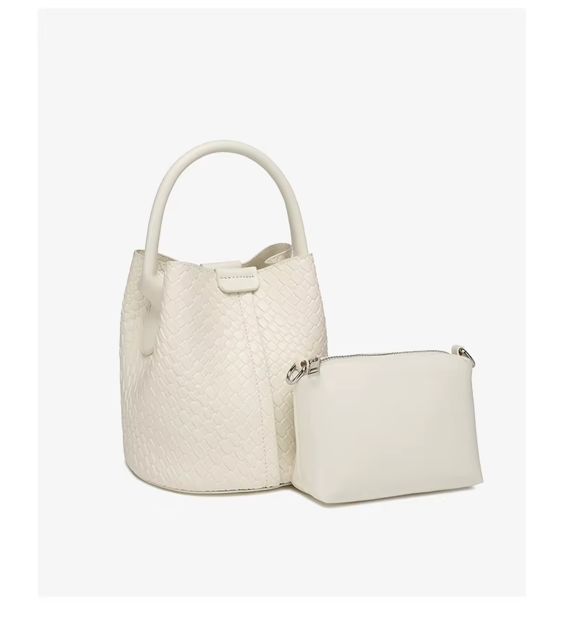 Large Capacity Woven Shoulder Crossbody Bag Women's Bucket Bag Handbag for Shopping