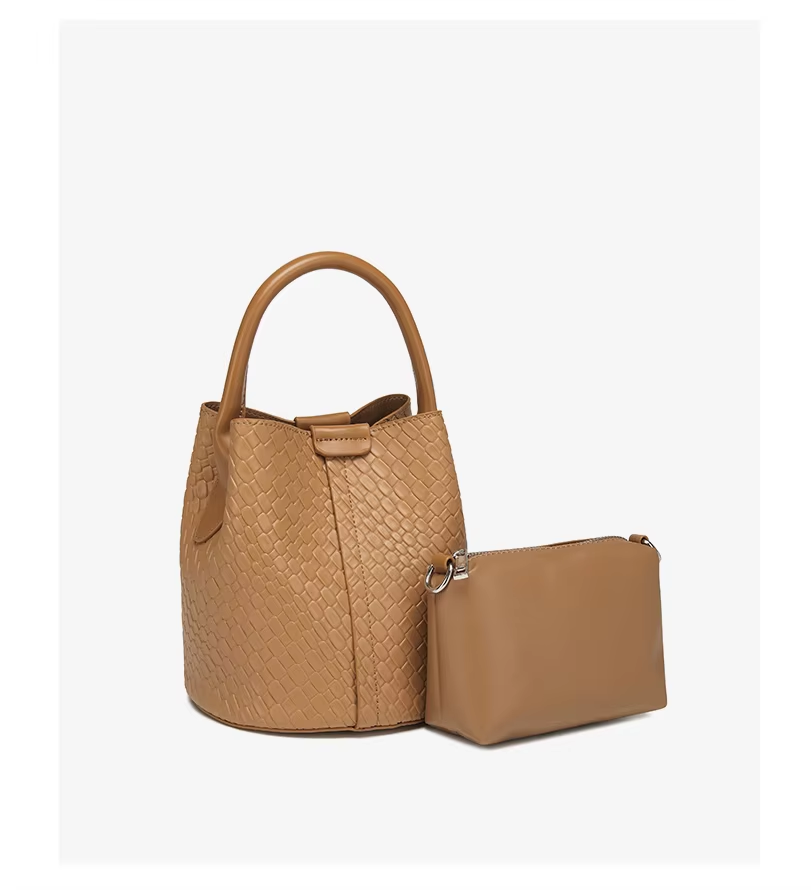 Large Capacity Woven Shoulder Crossbody Bag Women's Bucket Bag Handbag for Shopping