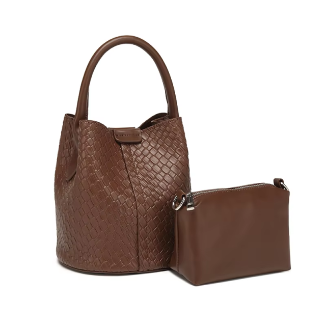 Large Capacity Woven Shoulder Crossbody Bag Women's Bucket Bag Handbag for Shopping