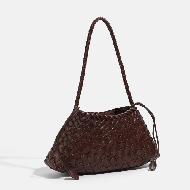 Luxurious and Fashionable PU Leather Bucket Woven Handbag Basket Shoulder Bag for Women