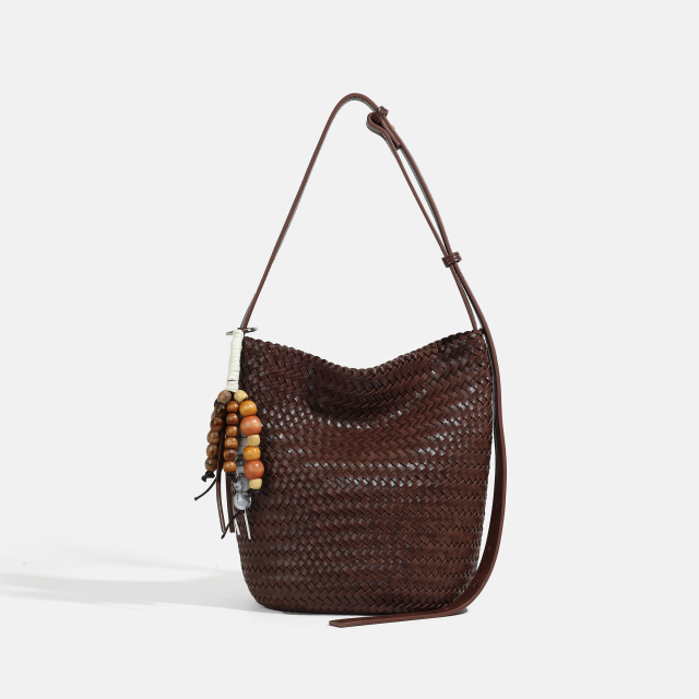 Large Capacity Luxurious Retro PU Leather Woven Shoulder Bag Crossbody Bag for Shopping
