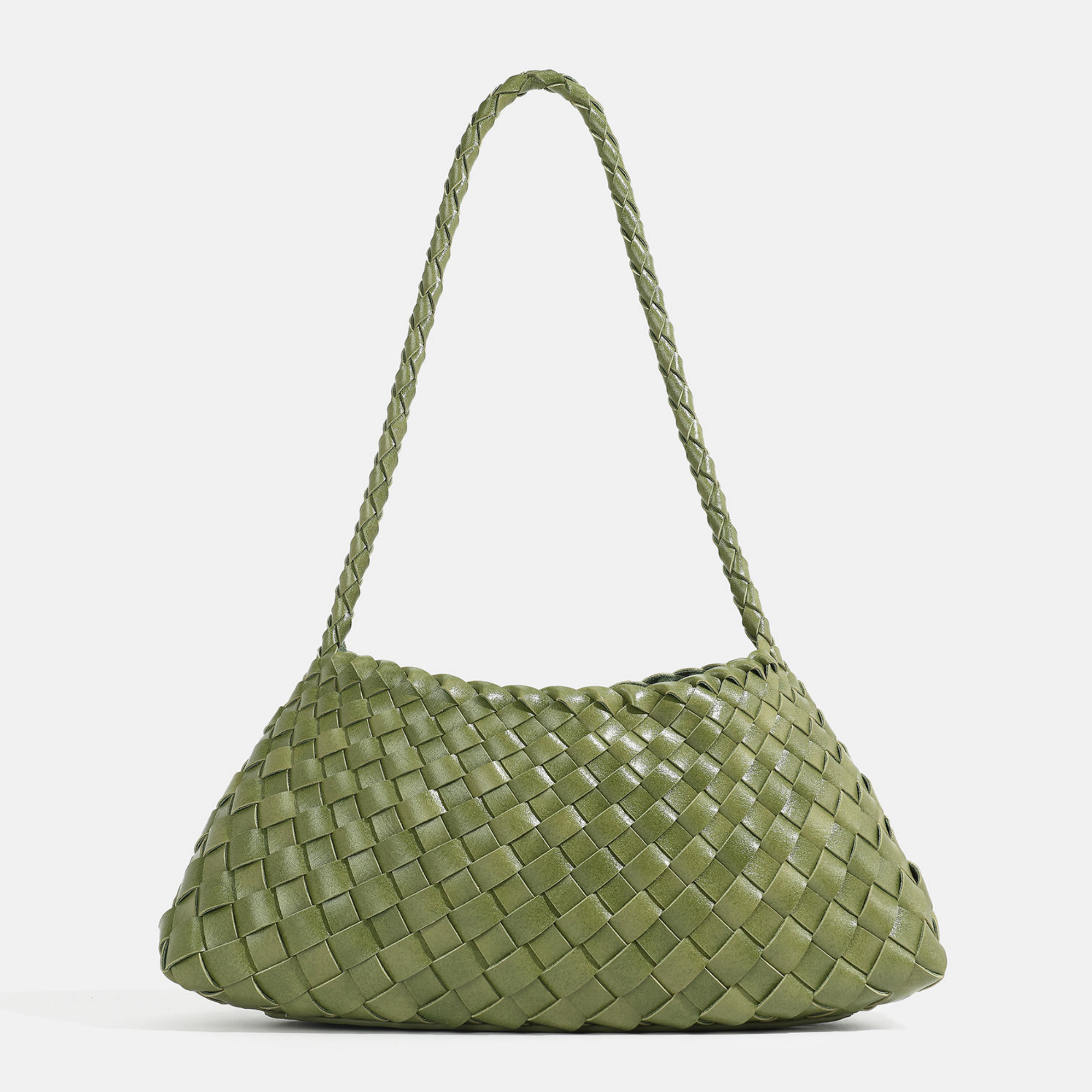 Luxurious and Fashionable PU Leather Bucket Woven Handbag Basket Shoulder Bag for Women