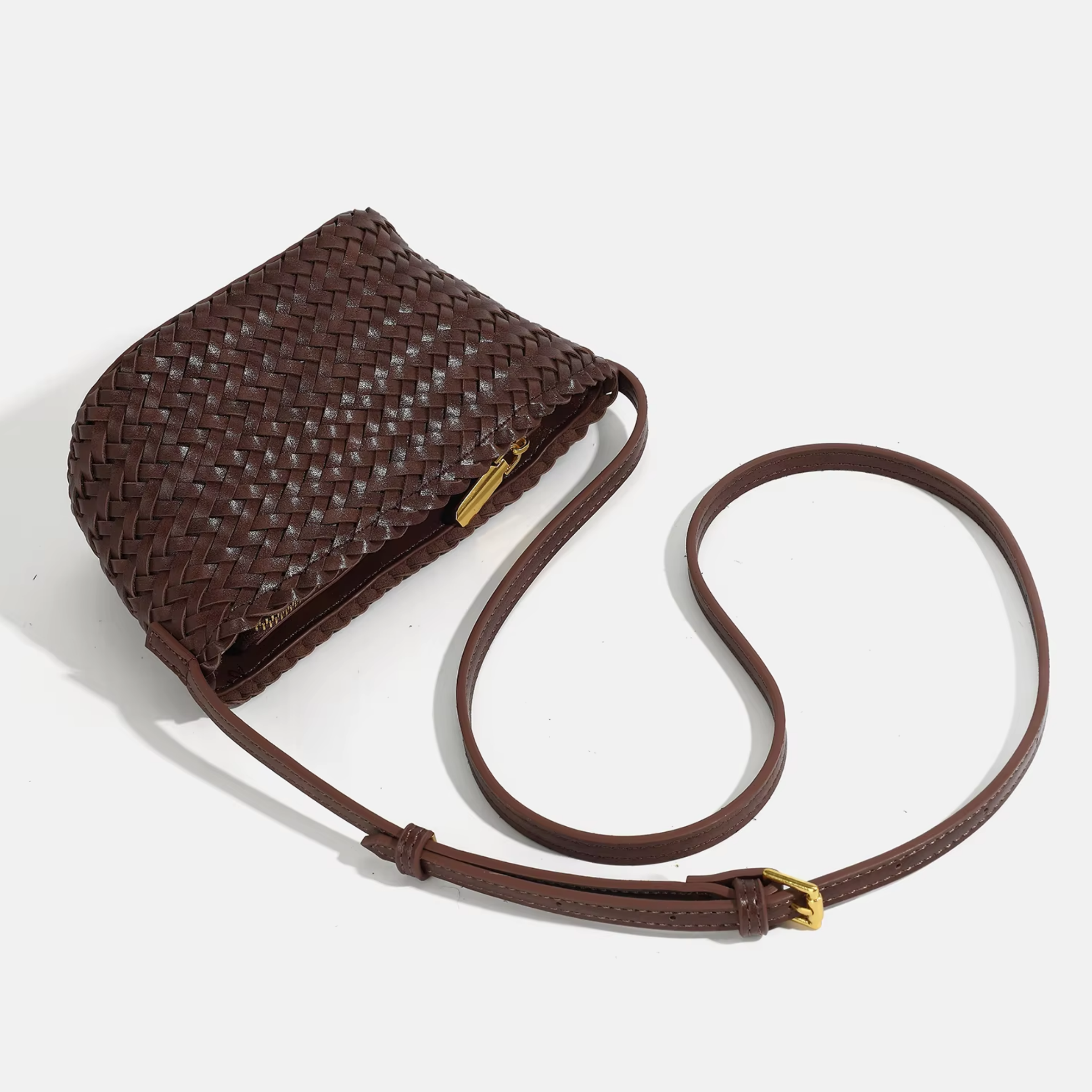 New Soft High Quality Designed PU Leather Woven Crossbody Bag for Shopping