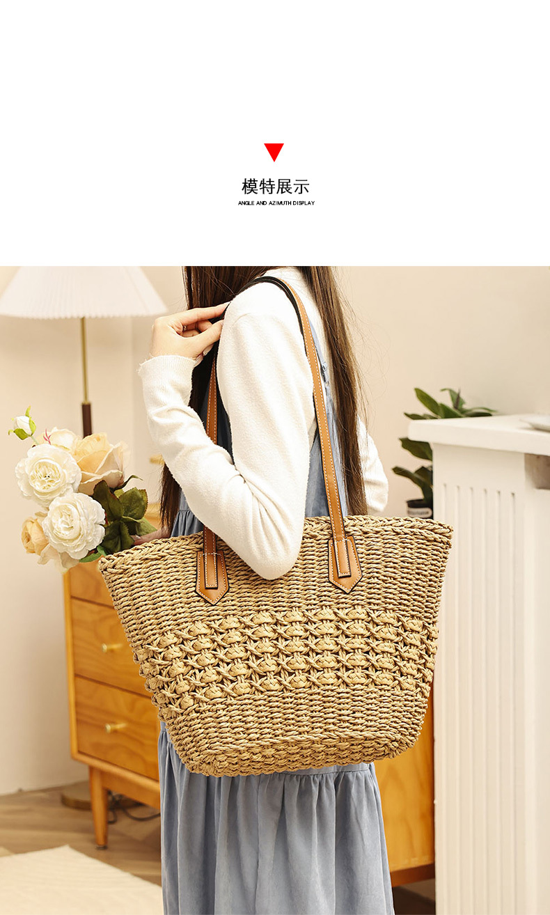 Popular Durable Women's Summer Seaside Vacations Straw Bags Handbag for Travel