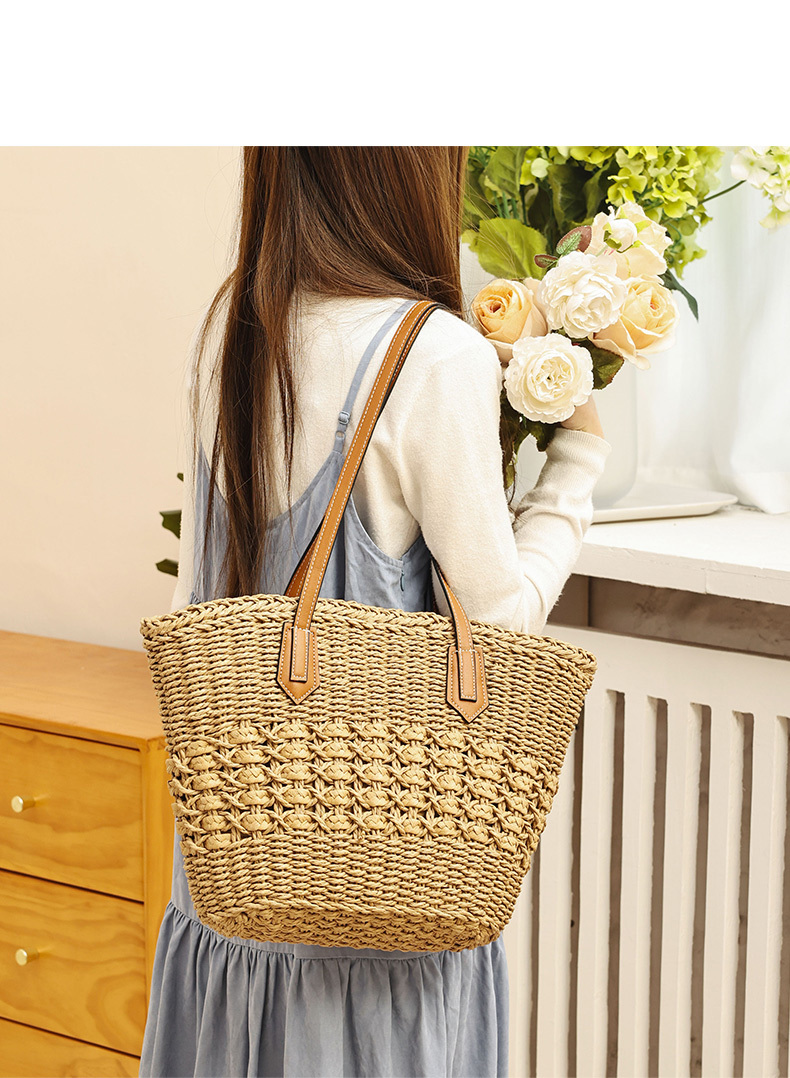 Popular Durable Women's Summer Seaside Vacations Straw Bags Handbag for Travel