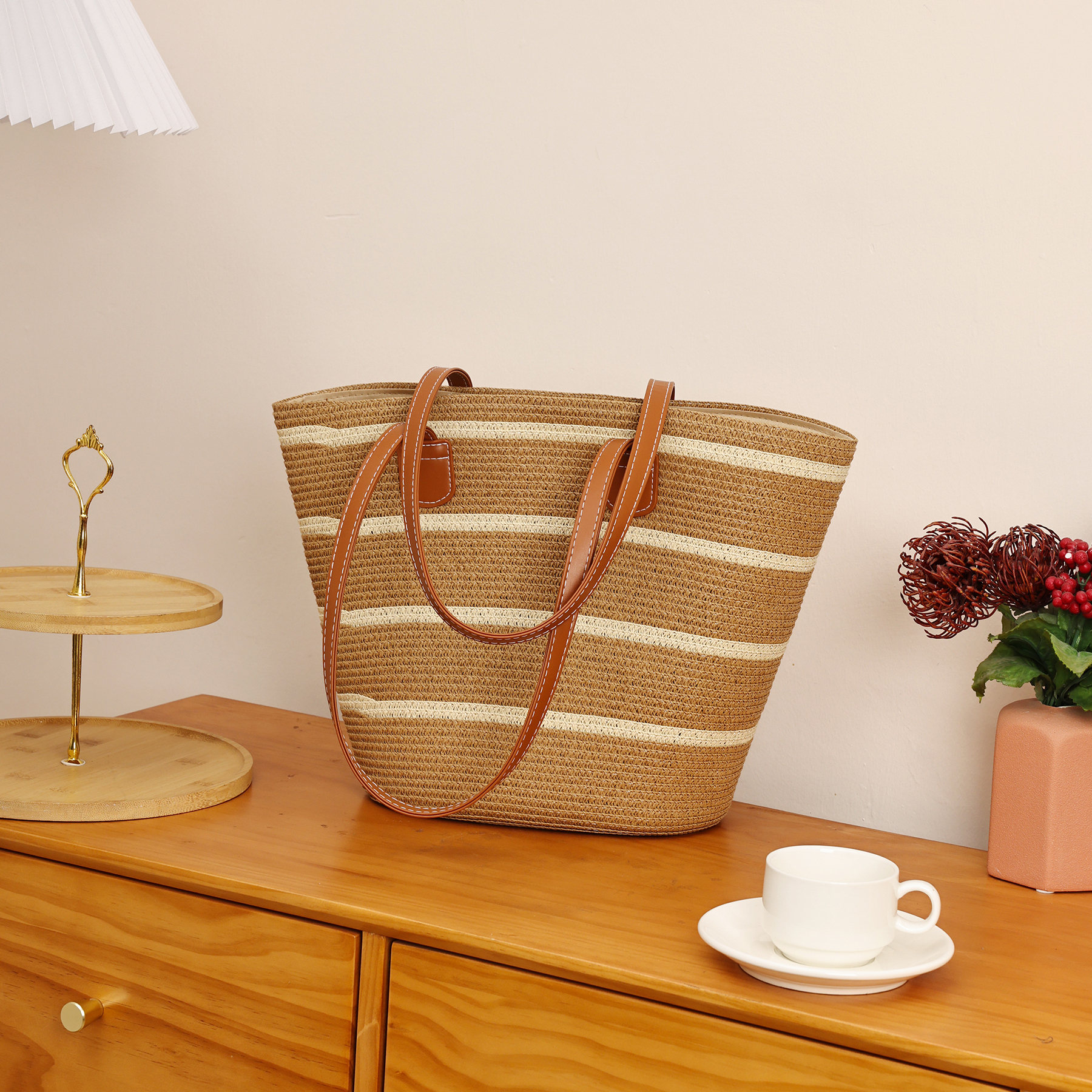 Popular New Simple Fashion Women's Straw Bag Underarm Bags Handbag for Sandbeach