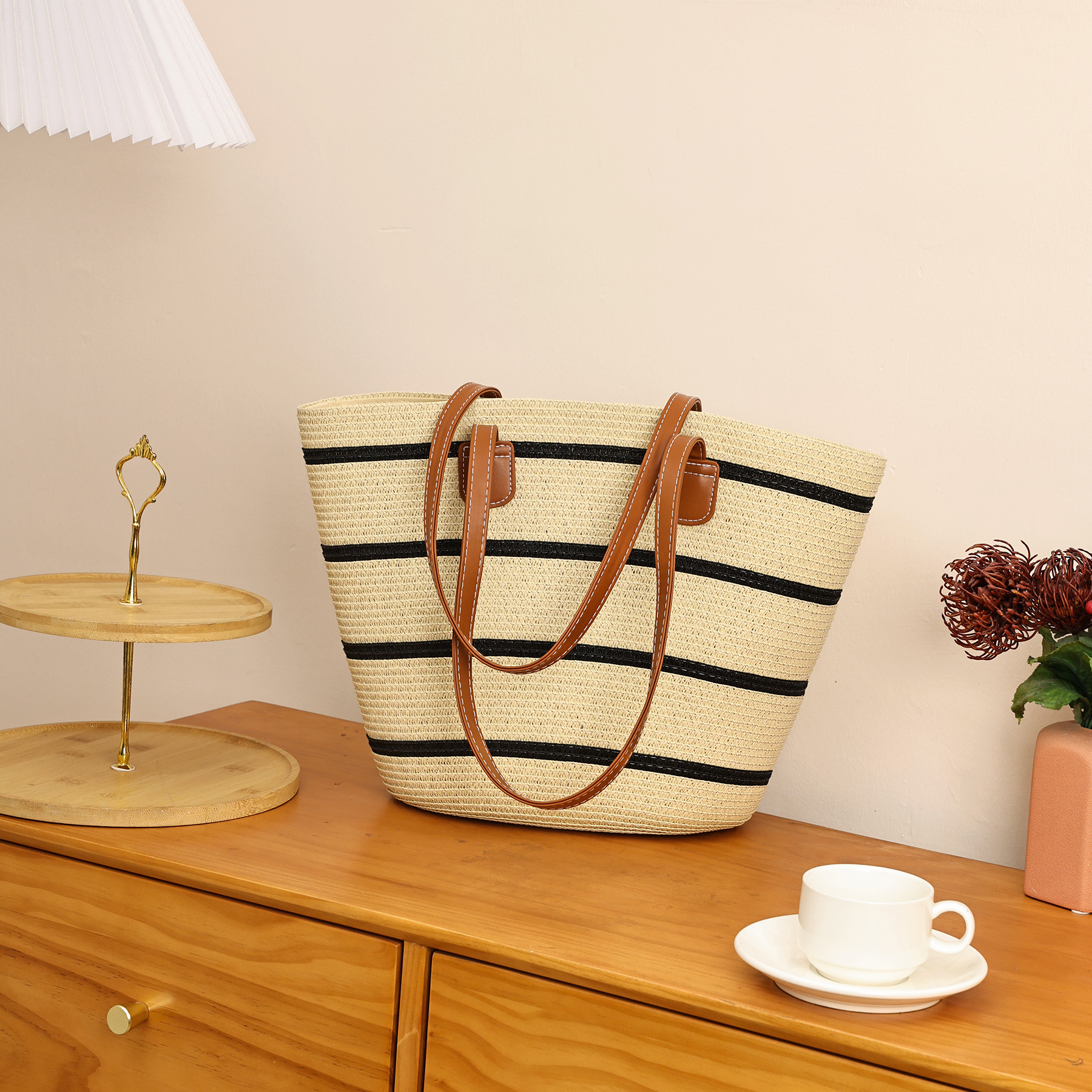 Popular New Simple Fashion Women's Straw Bag Underarm Bags Handbag for Sandbeach