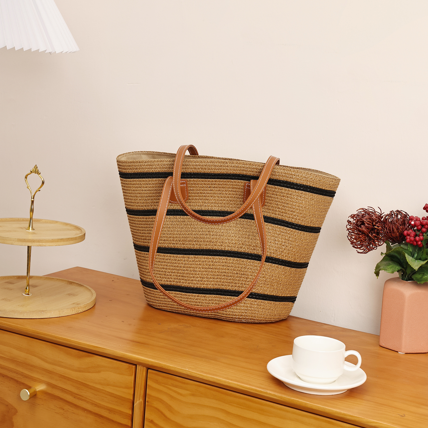 Popular New Simple Fashion Women's Straw Bag Underarm Bags Handbag for Sandbeach