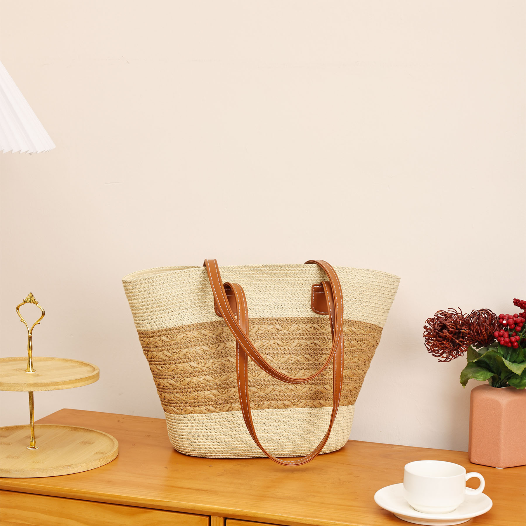 Summer Women's Large Capacity Straw Woven Handbag Underarm Bag for Holiday