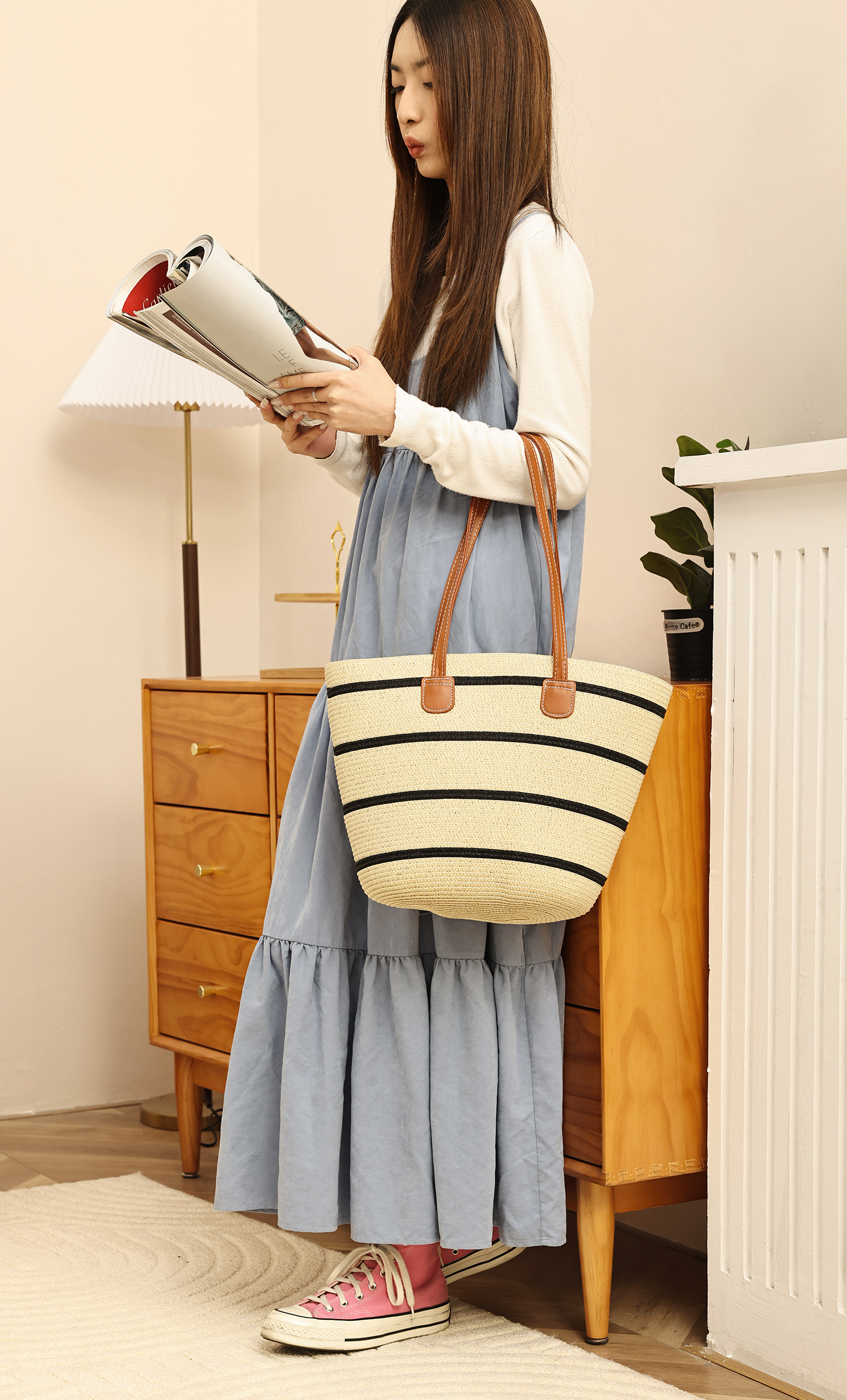 Popular New Simple Fashion Women's Straw Bag Underarm Bags Handbag for Sandbeach