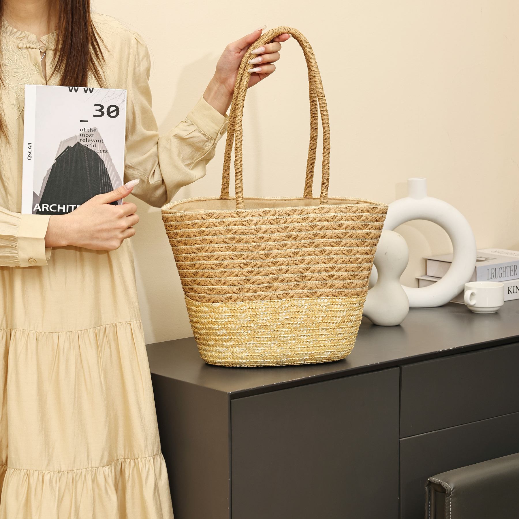 New Fashion Eco-friendly Underarm Bag Tote Bags Straw Woven Bag for Women