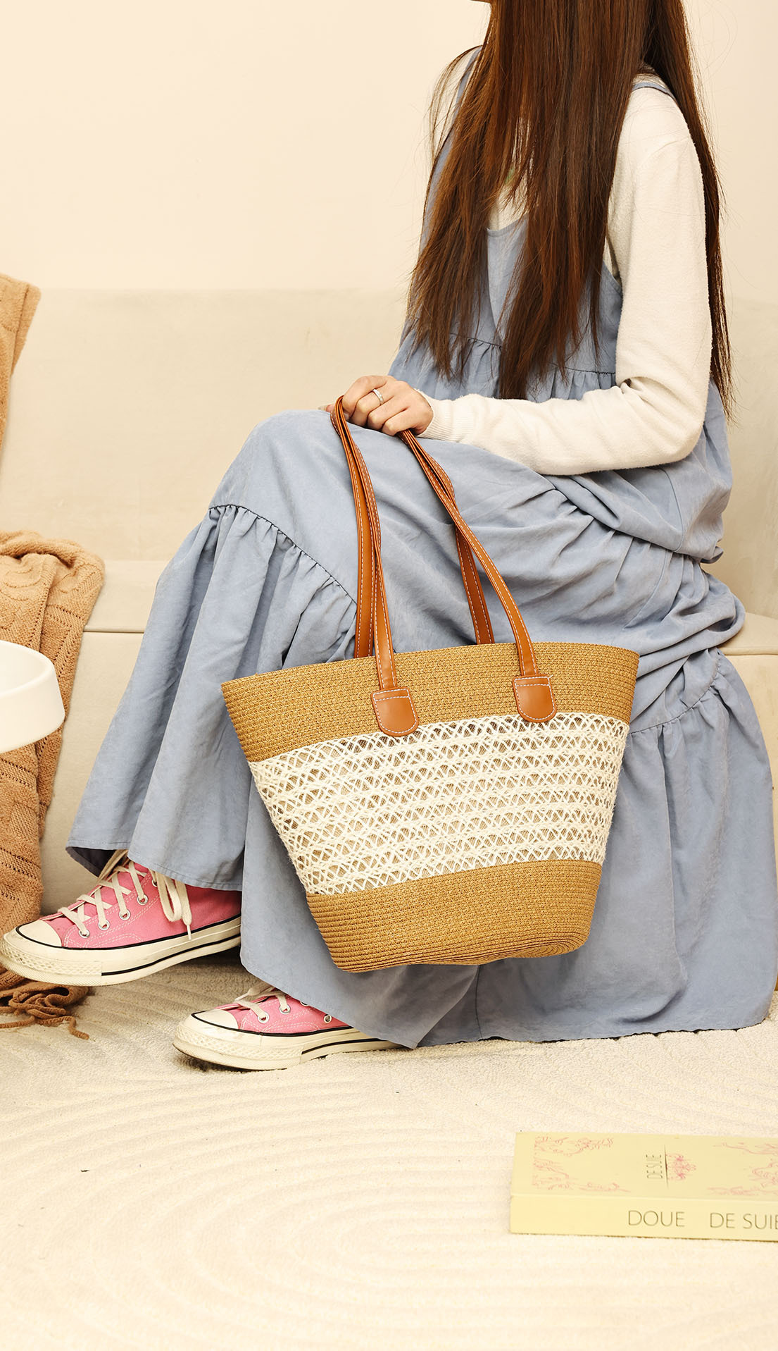 Fashionable Summer Beach Travel Straw Bag Handbag Underarm Bag for Outing