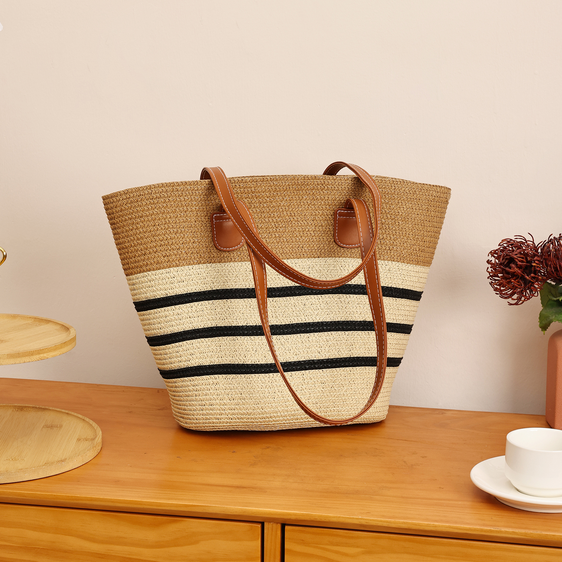 Fashionable Simple Large Capacity Straw Woven Bag Handbag Underarm Bag for Vacation