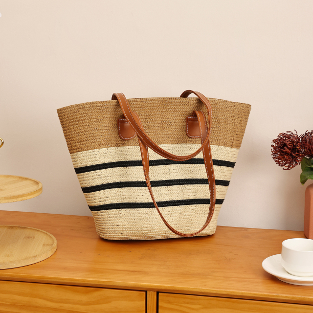 Fashionable Simple Large Capacity Straw Woven Bag Handbag Underarm Bag for Vacation
