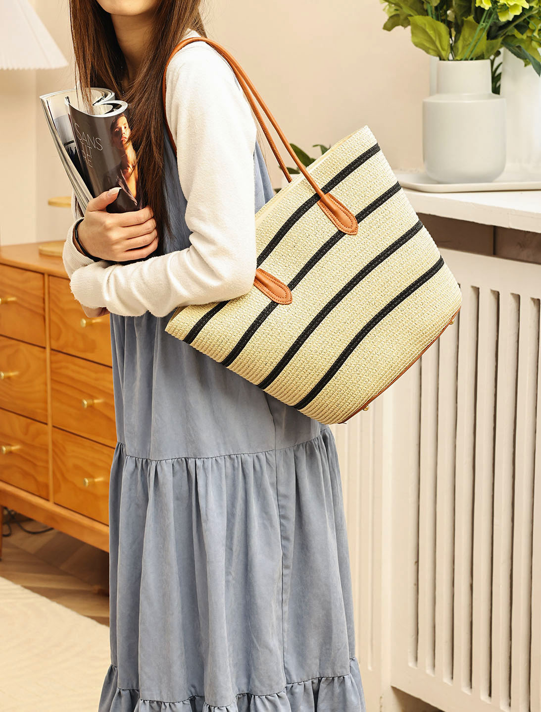 Factory Wholesale Summer Woven Casual Straw Bag Tote Bag Handbag for Travel