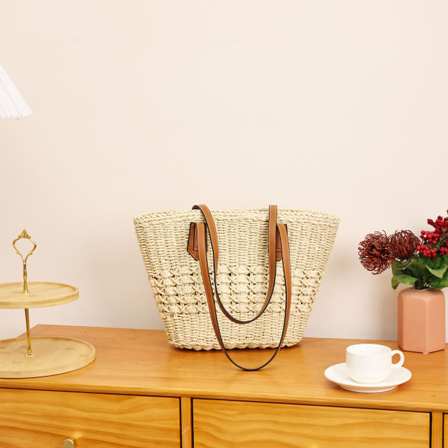 Popular Durable Women's Summer Seaside Vacations Straw Bags Handbag for Travel