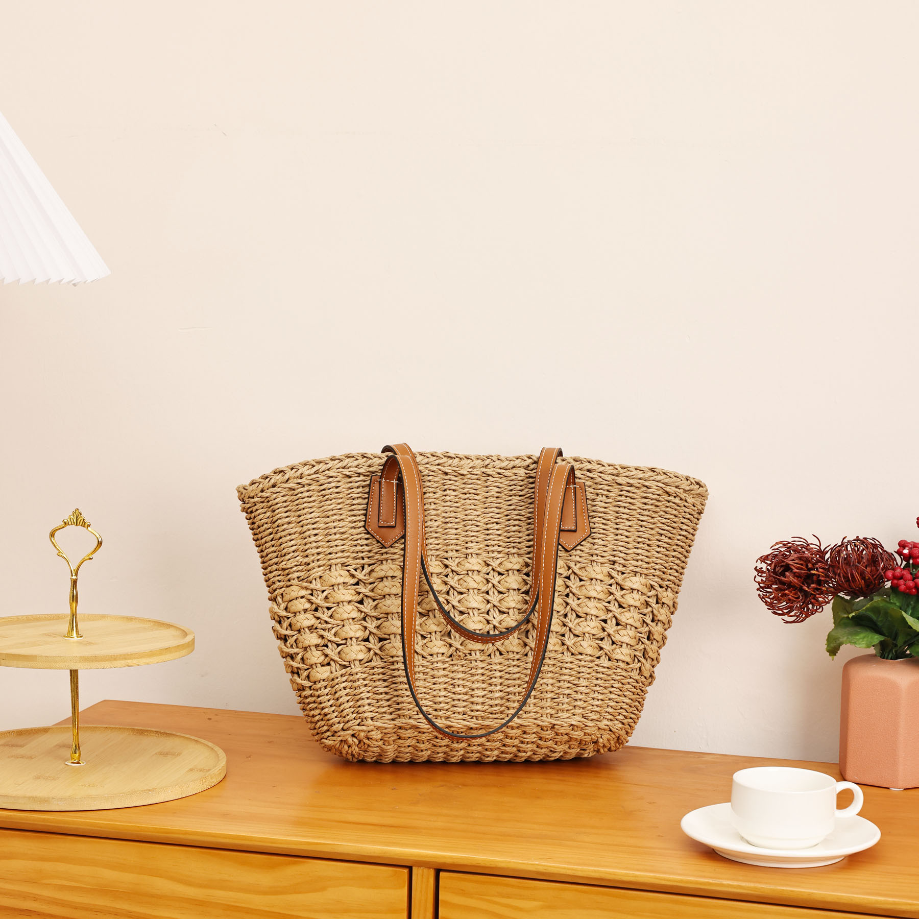 Popular Durable Women's Summer Seaside Vacations Straw Bags Handbag for Travel