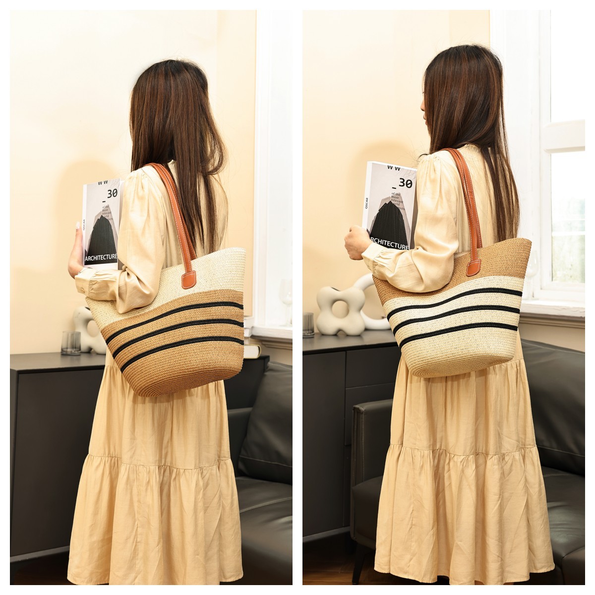 Fashionable Simple Large Capacity Straw Woven Bag Handbag Underarm Bag for Vacation