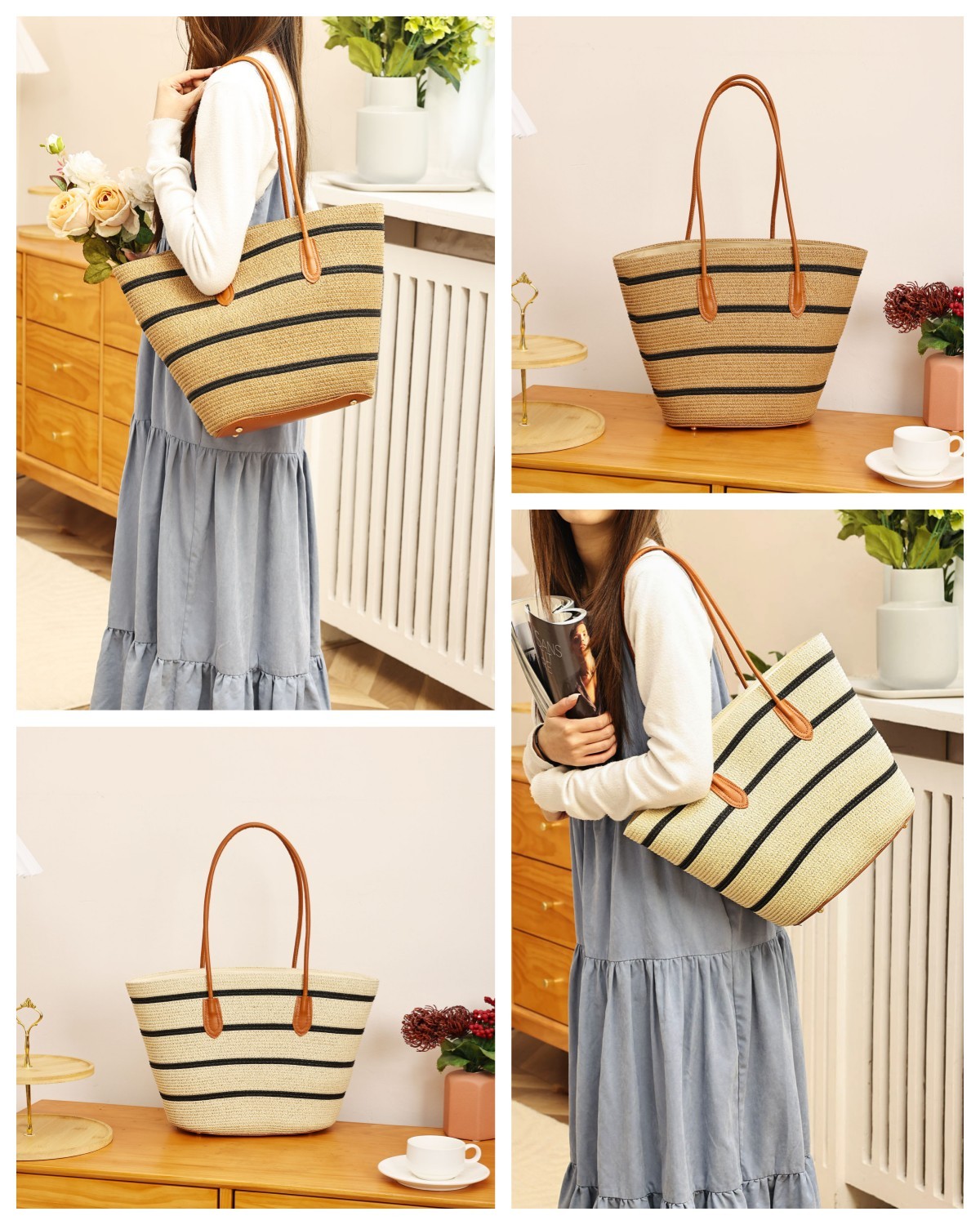 Factory Wholesale Summer Woven Casual Straw Bag Tote Bag Handbag for Travel