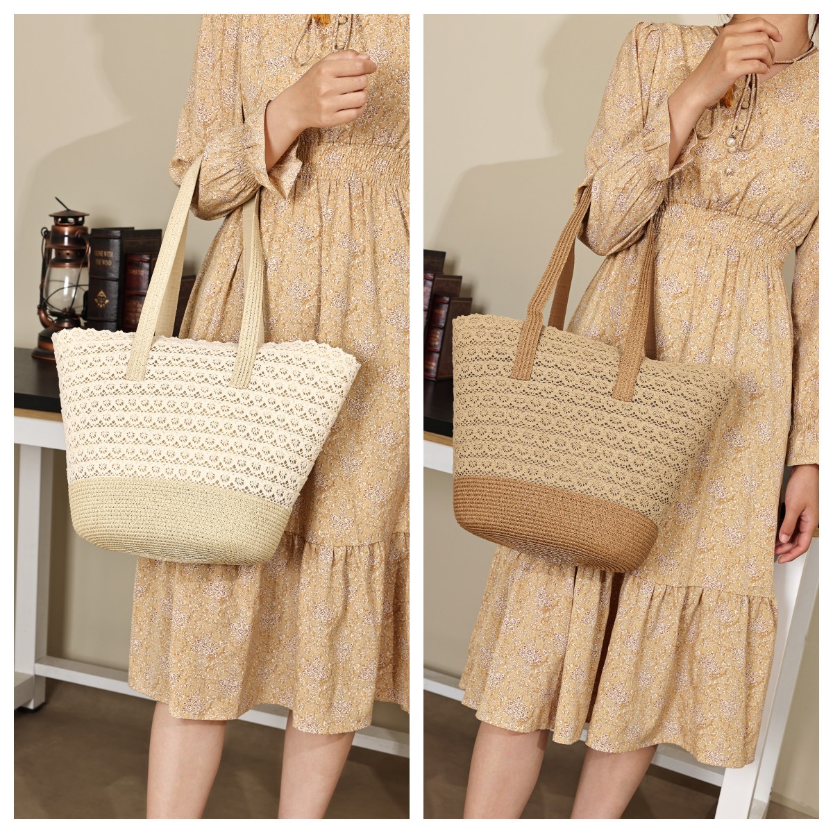 Multi Functional Simple Design Large Capacity Summer Beach Straw Woven Bag Handbag for Women