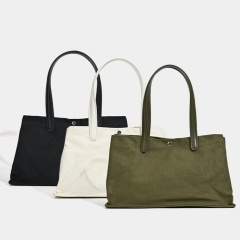 Spacious Canvas Tote Bag with Leather - Like Handles in Classic Black White and Olive Green for Versatile Daily Use